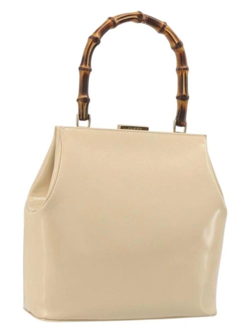 GUCCI Bamboo Hand Bag Leather Ivory Gold Auth BA13570